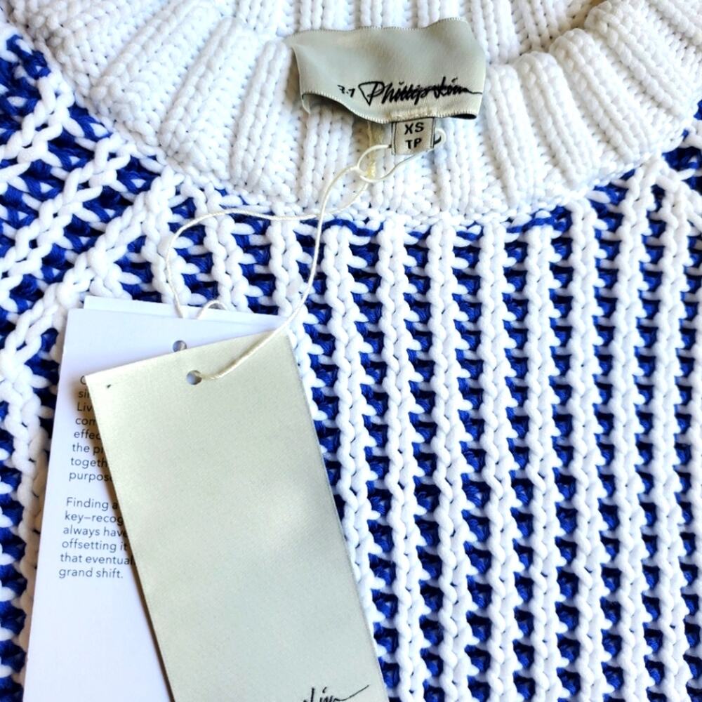 NWT$495 3.1 Phillip Lim Two-Tone Ribbed Knit White Blue Pullover Sweater Top XS - Picture 12 of 16